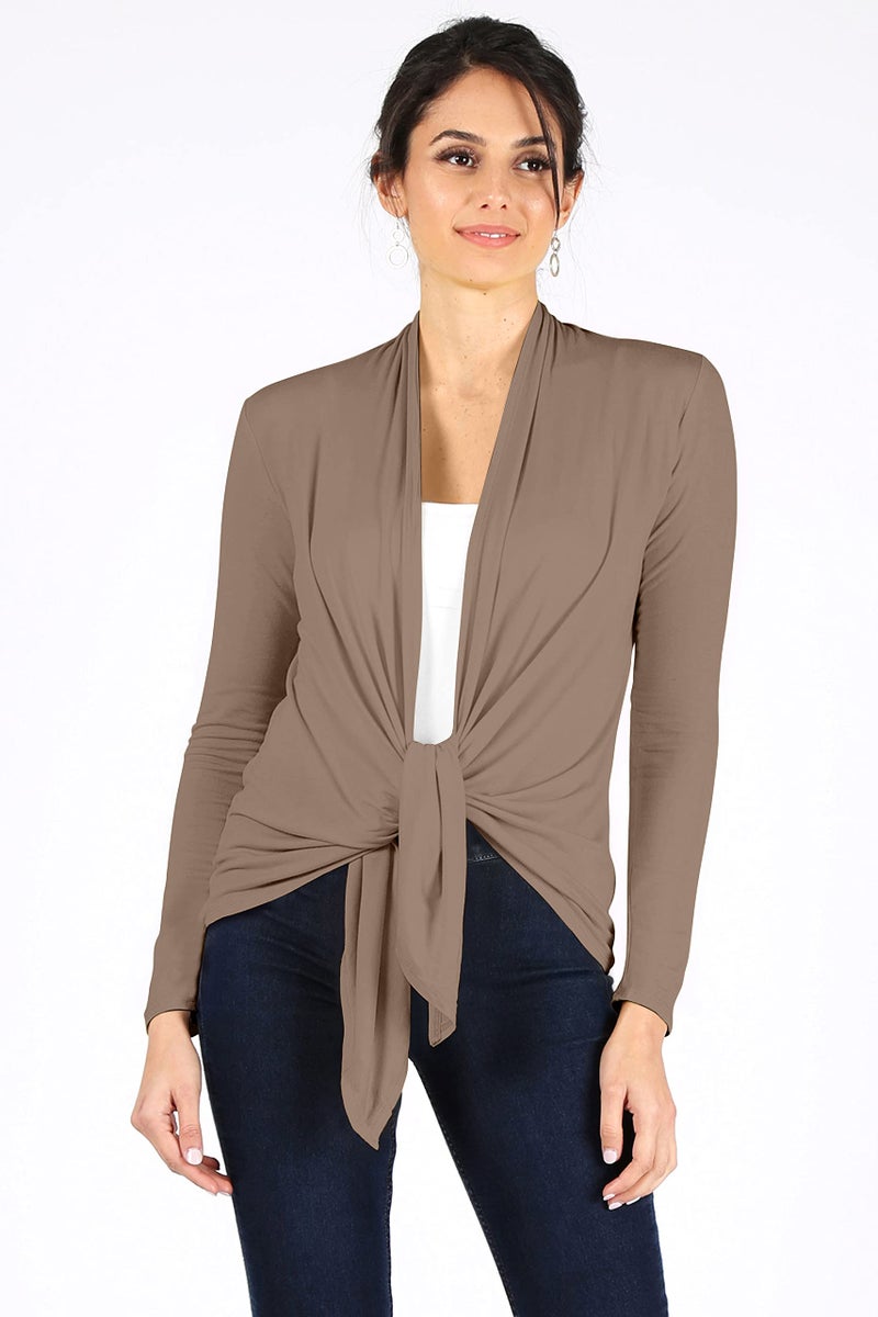 Simlu Womens Open Drape Reg and Plus Size Cardigan Sweater Long Sleeves - USA Light Khaki X-Large - Image 2